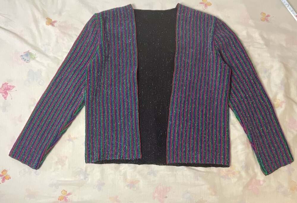 Vintage Metallic Striped Open Cardigan